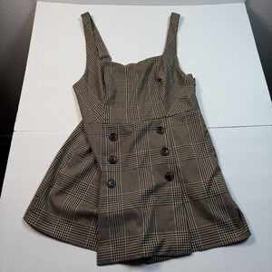 Urban Outfitters Romper Womens Large Brown Plaid Pinafore Skort Jumper Overall